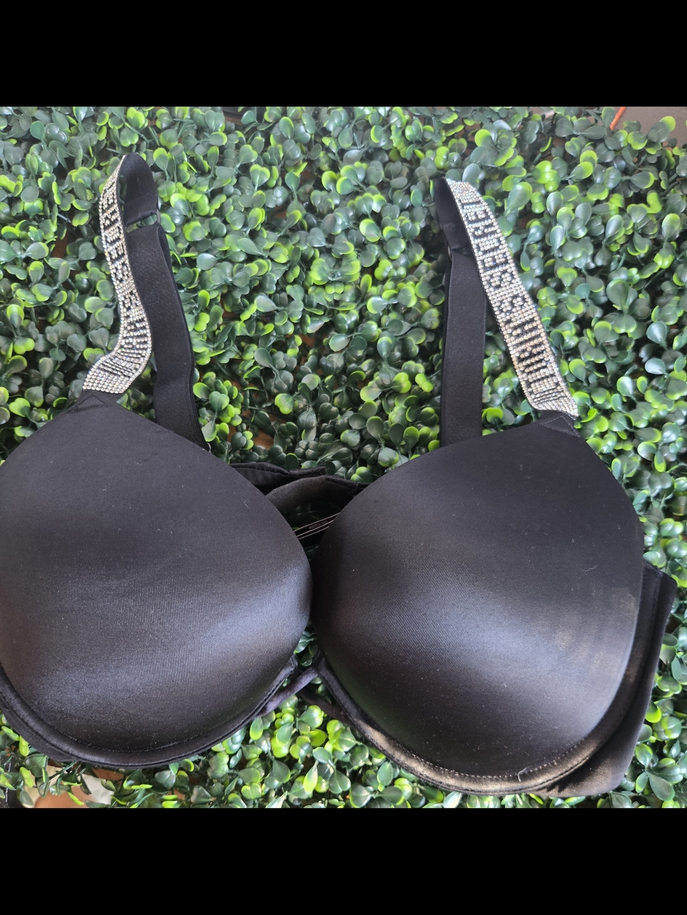 Victoria's Secret Black Bra with Rhinestone Logo Straps